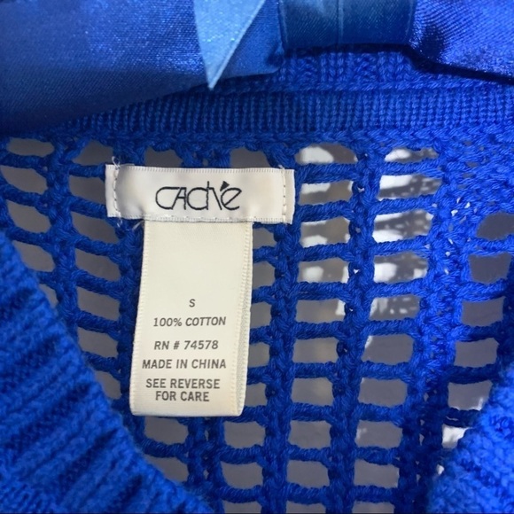 Cache royal blue open knit crochet studded cardigan small women’s top jacket - Picture 3 of 5